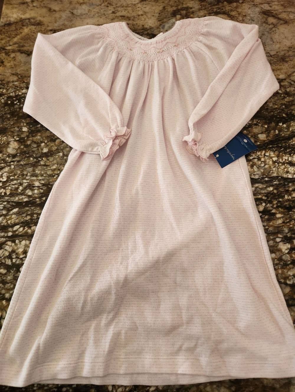 Girls' Pastel Pink Long Sleeve Smocked Nightgown